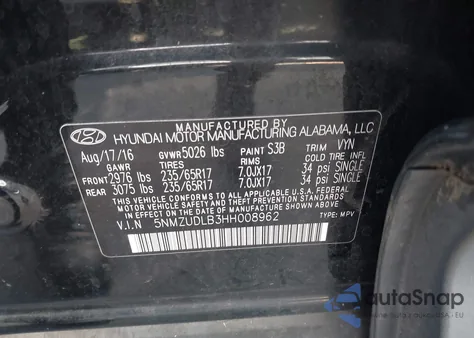 2017 Hyundai Santa Fe Sport 2.4L z USA, uszkodzony, nr VIN 5NMZUDLB3HH008962